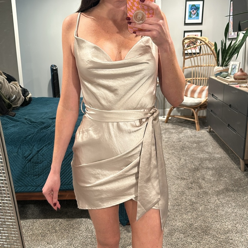 NWT mini champagne satin dress